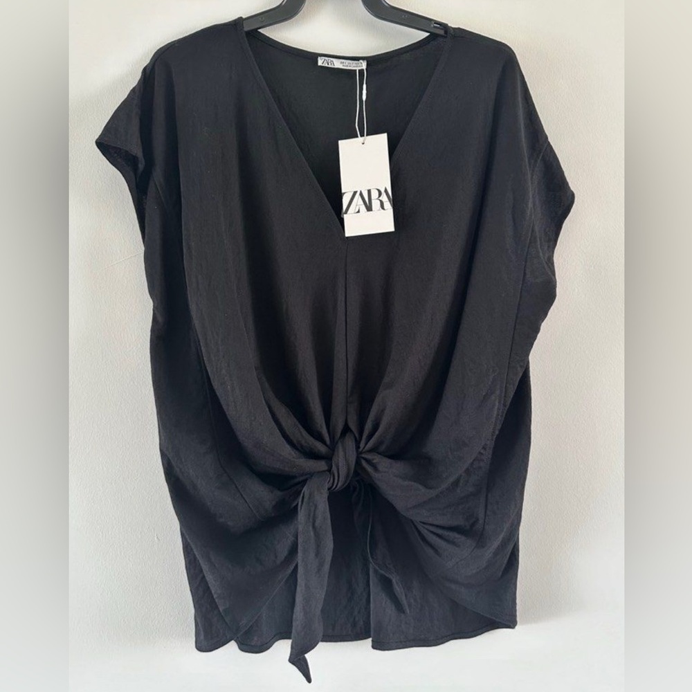Zara Black Tie-Front Blouse
